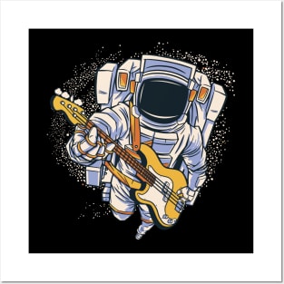 Spaceman in Space among the Stars and Planets with Guitar Posters and Art